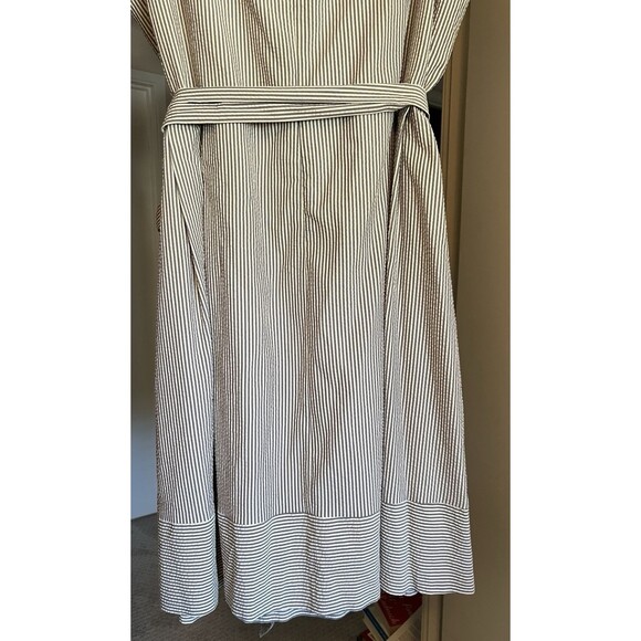 Anne Klein Women Sleeveless Seersucker Dress Blue White Pinstripe Belted Size 24 - Picture 7 of 11